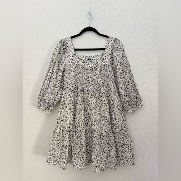 Rails Pippa Square Neck Puff Sleeve Tiered Mini Dress Watercolor Buds Size Small - Picture 3 of 10